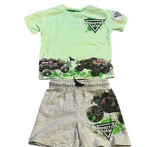 Monster Jam Toddler 2T Outfit Set T-Shirt & Shorts Green Gray Monster Trucks